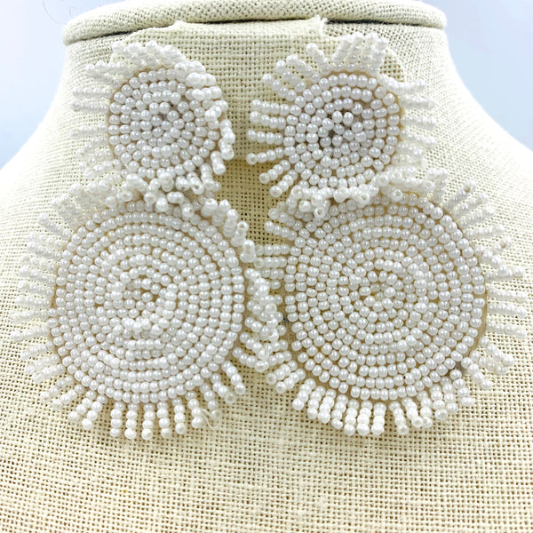 Seed Bead Fringe Circle Earrings, 5 Colors Available