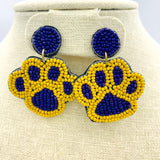 Paw Print Seed Bead Earrings, Purple & Yellow