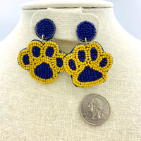 Paw Print Seed Bead Earrings, Purple & Yellow