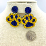 Paw Print Seed Bead Earrings, Purple & Yellow