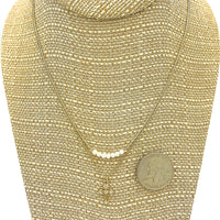 CROSS NECKLACE w PEARLS, Dual Layered - Style 1