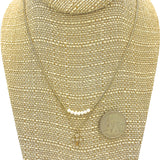 CROSS NECKLACE w PEARLS, Dual Layered - Style 1