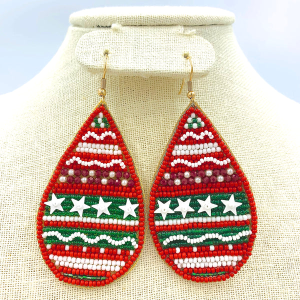 Christmas Themed Teardrop Seed Bead Earrings