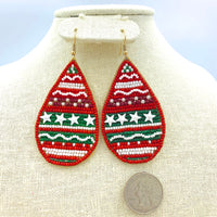 Christmas Themed Teardrop Seed Bead Earrings