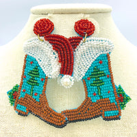 Christmas Themed Western Boot Seed Bead Earrings