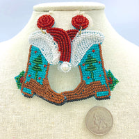 Christmas Themed Western Boot Seed Bead Earrings