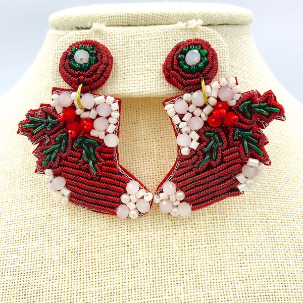 Christmas Stocking Seed Bead Earrings