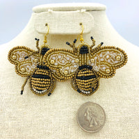 Bumble Bee Seed Bead Earrings (2.6x2.5in)