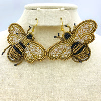 Bumble Bee Seed Bead Earrings (2.6x2.5in)