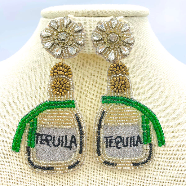 Tequila Bottle Seed Bead Earrings