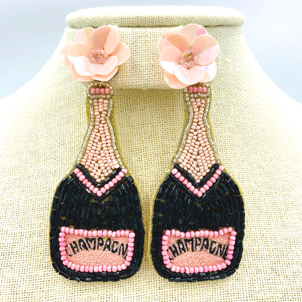 Champagne Bottle Seed Bead Earrings