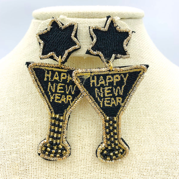 New Year's Martini Glass Seed Bead Earrings