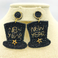 New Year's Top Hat Seed Bead Earrings