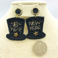 New Year's Top Hat Seed Bead Earrings