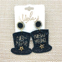 New Year's Top Hat Seed Bead Earrings