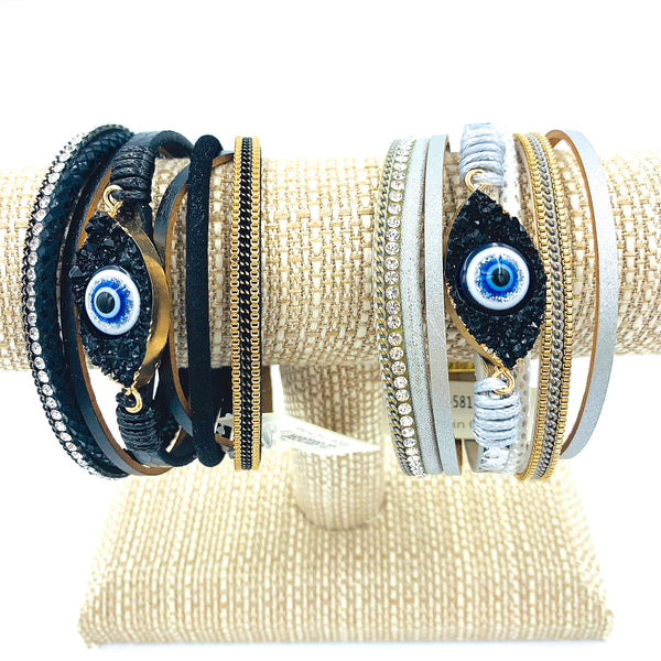 Evil Eye Magnetic Clasp Bracelet, Style 2 - Available in 2 Colors