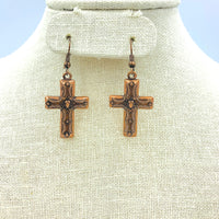 Rose Gold Western Cross Earrings