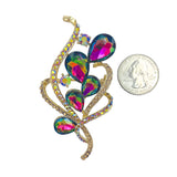 Crystal Burst Bouquet Leaf Shape Brooch Pin (1.75x3in)
