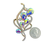 Crystal Burst Bouquet Leaf Shape Brooch Pin (1.75x3in)