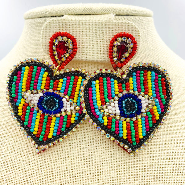 Evil Eye Seed Bead Earrings Style 4