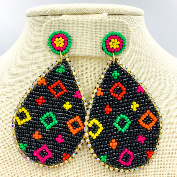 Bohemian Style Teardrop Seed Bead Earrings - Style 2 - Available in 2 Colors